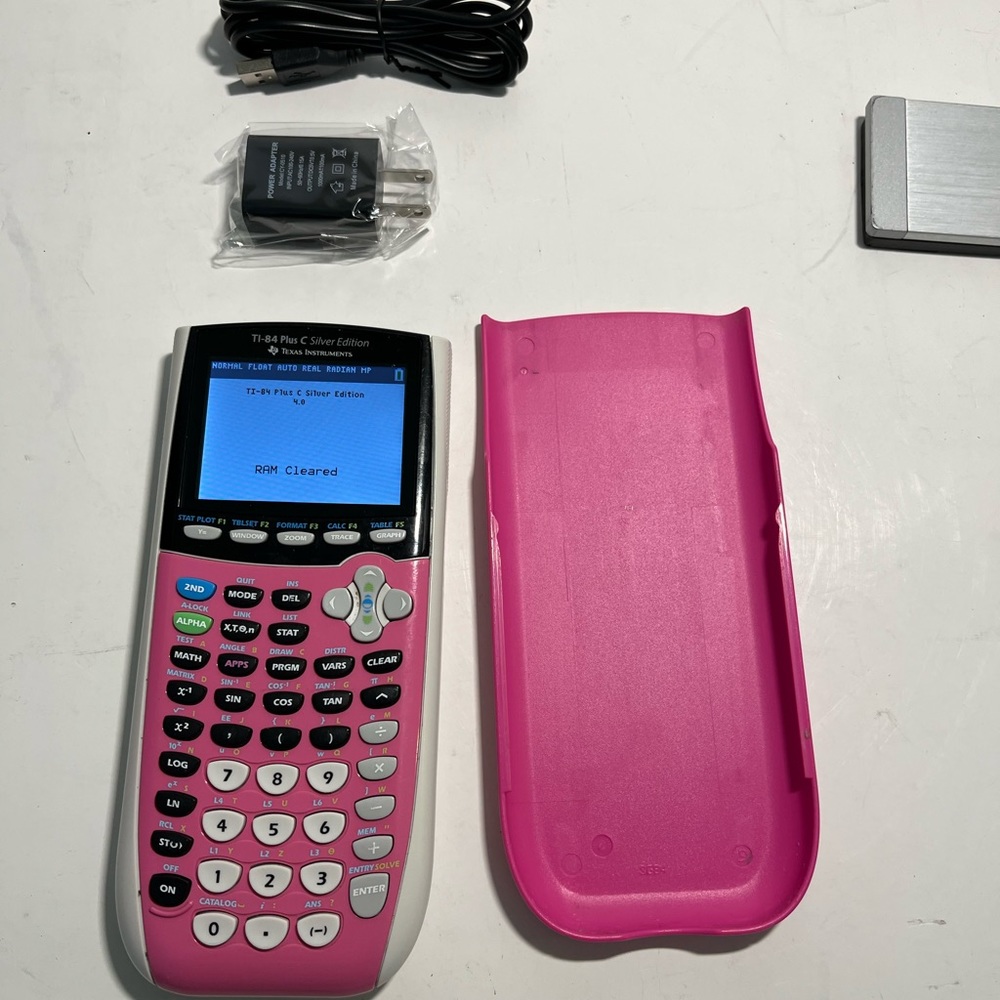 Texas Instruments TI-84 Plus C Silver Edition Graphing Calculator Pink + Charger